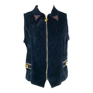 St. Maarten Dallas Suede  Biker Vest Croc Leather Trim Vintage  Full Zip M USA
